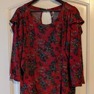 Free People Red Floral Blouse